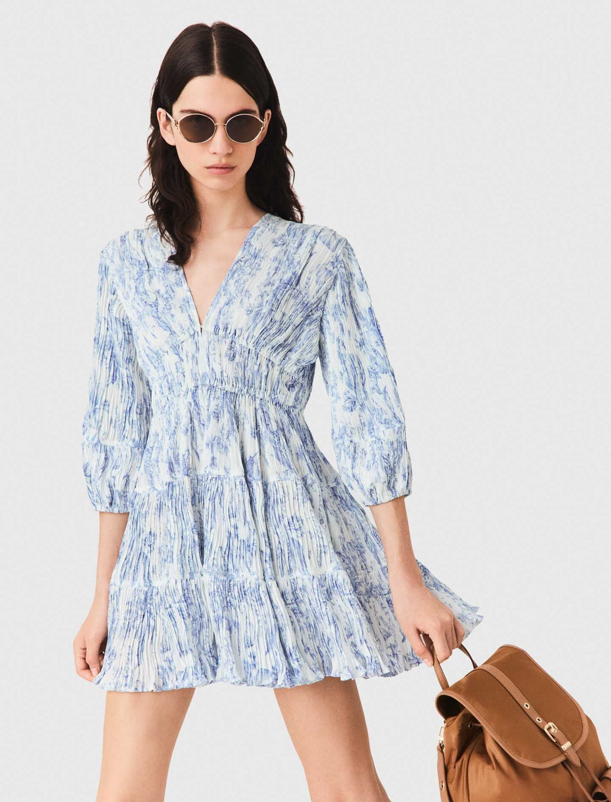 Patterned pleated dress | Maje