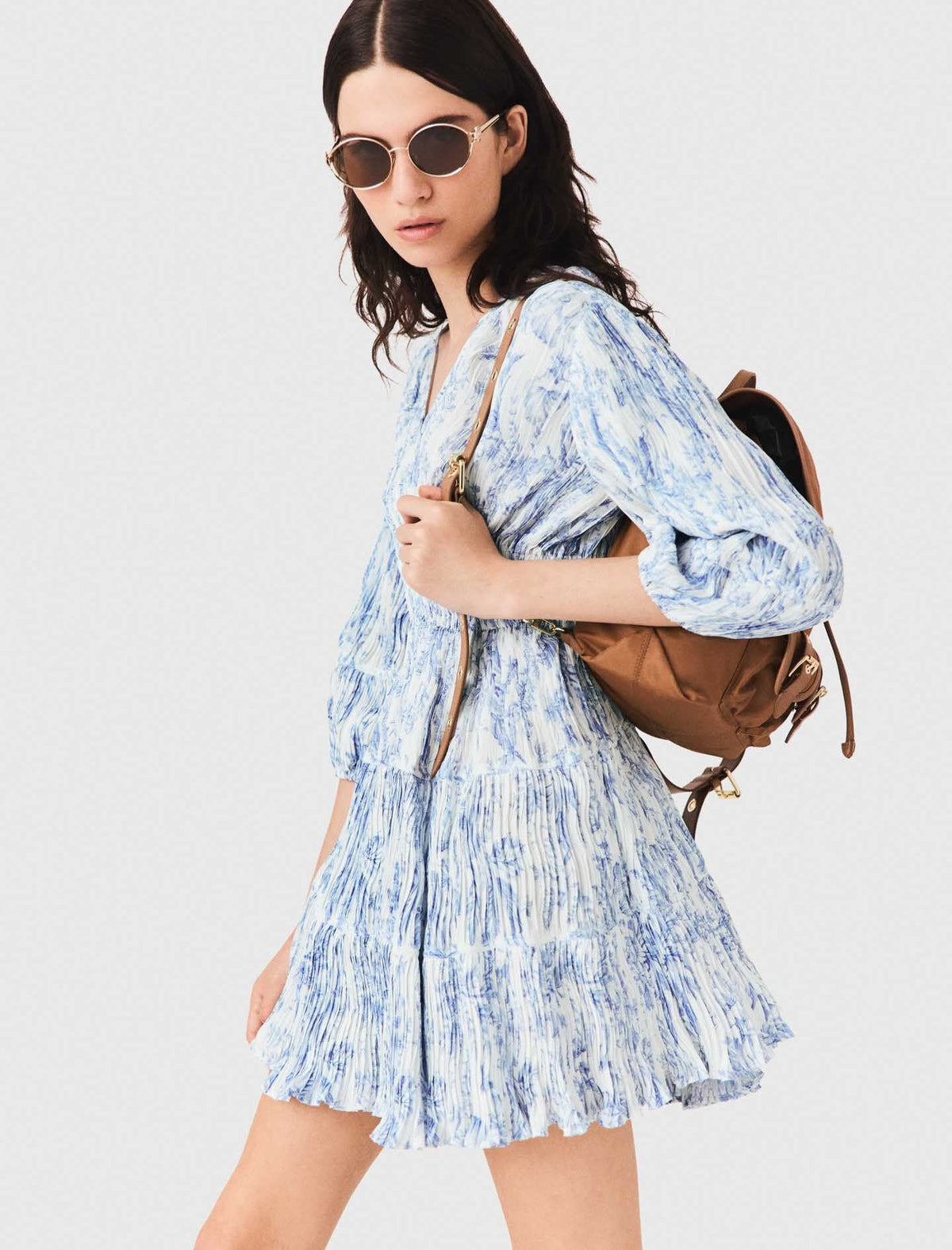 Patterned pleated dress | Maje