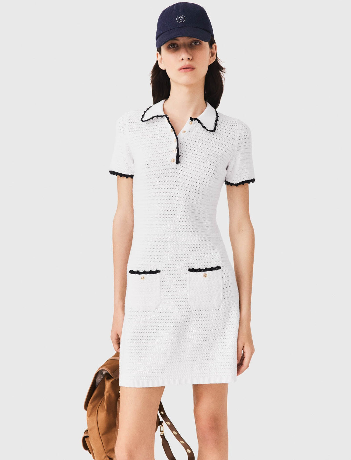 Knit polo dress with crochet | Maje