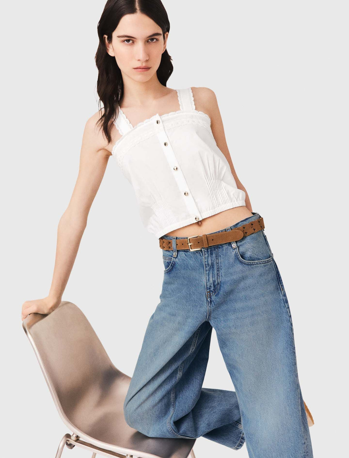 Crop top with lace trim | Maje