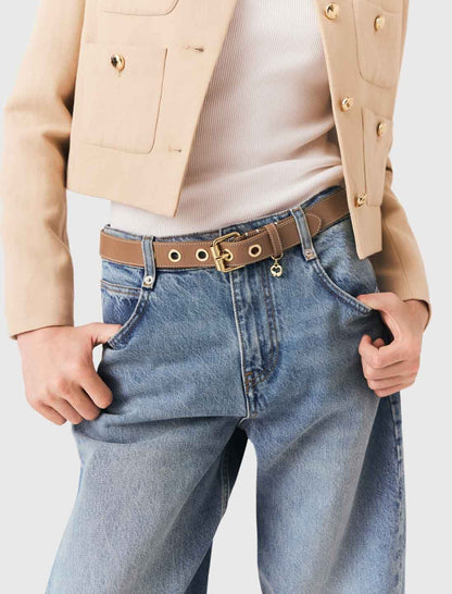Leather belt with eyelets | Maje