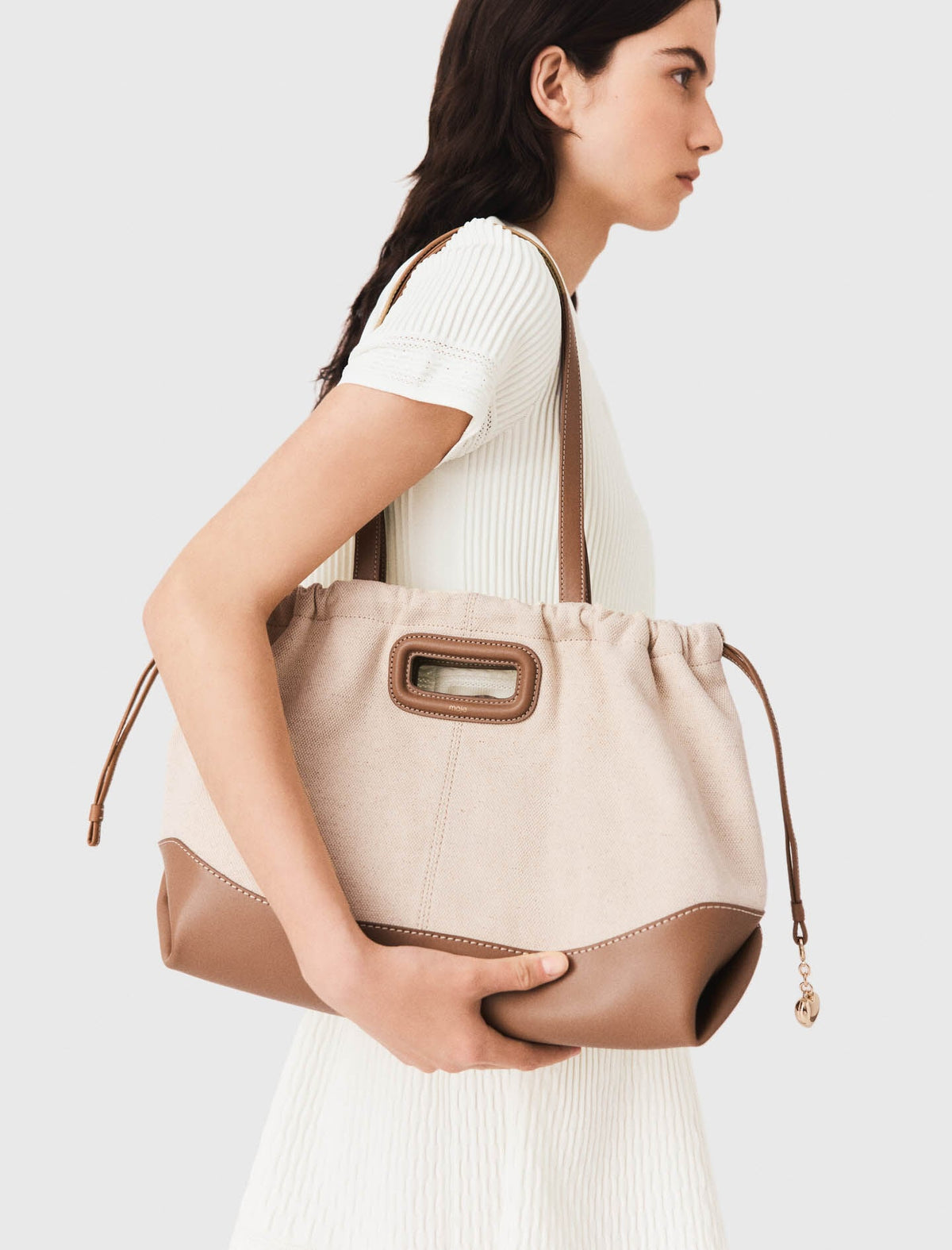 Milpli canvas and leather tote bag | Maje