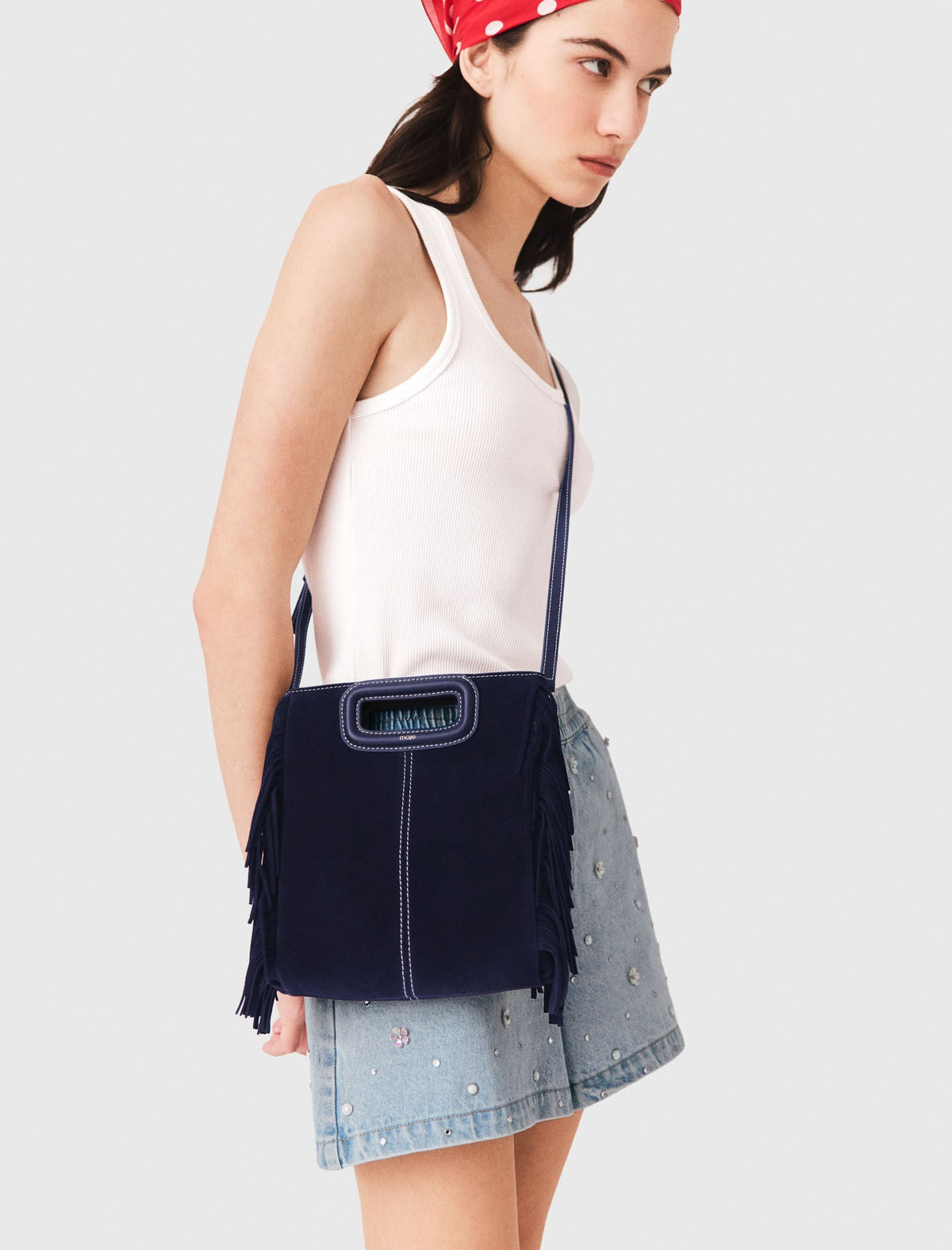 Topstitched suede M bag | Maje