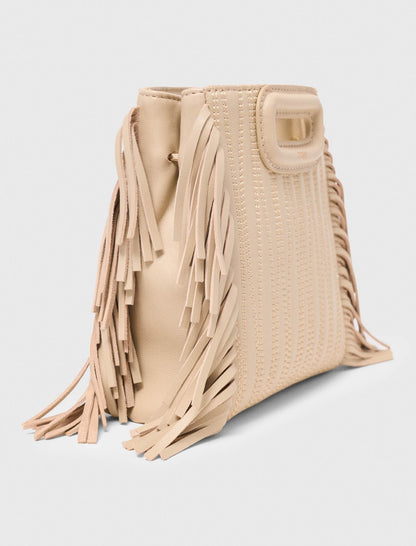 Topstitched leather mini M bag | Maje