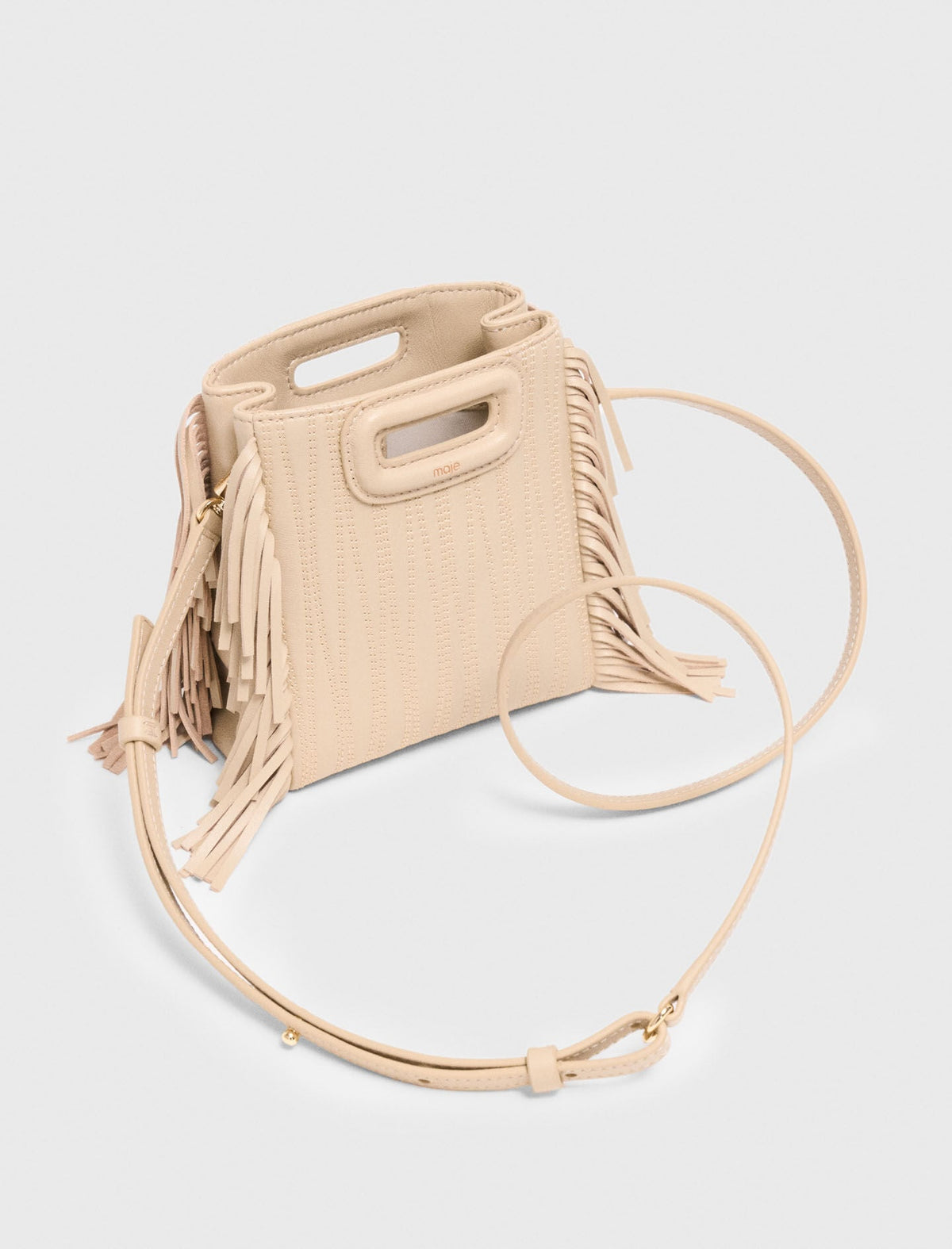 Topstitched leather mini M bag | Maje