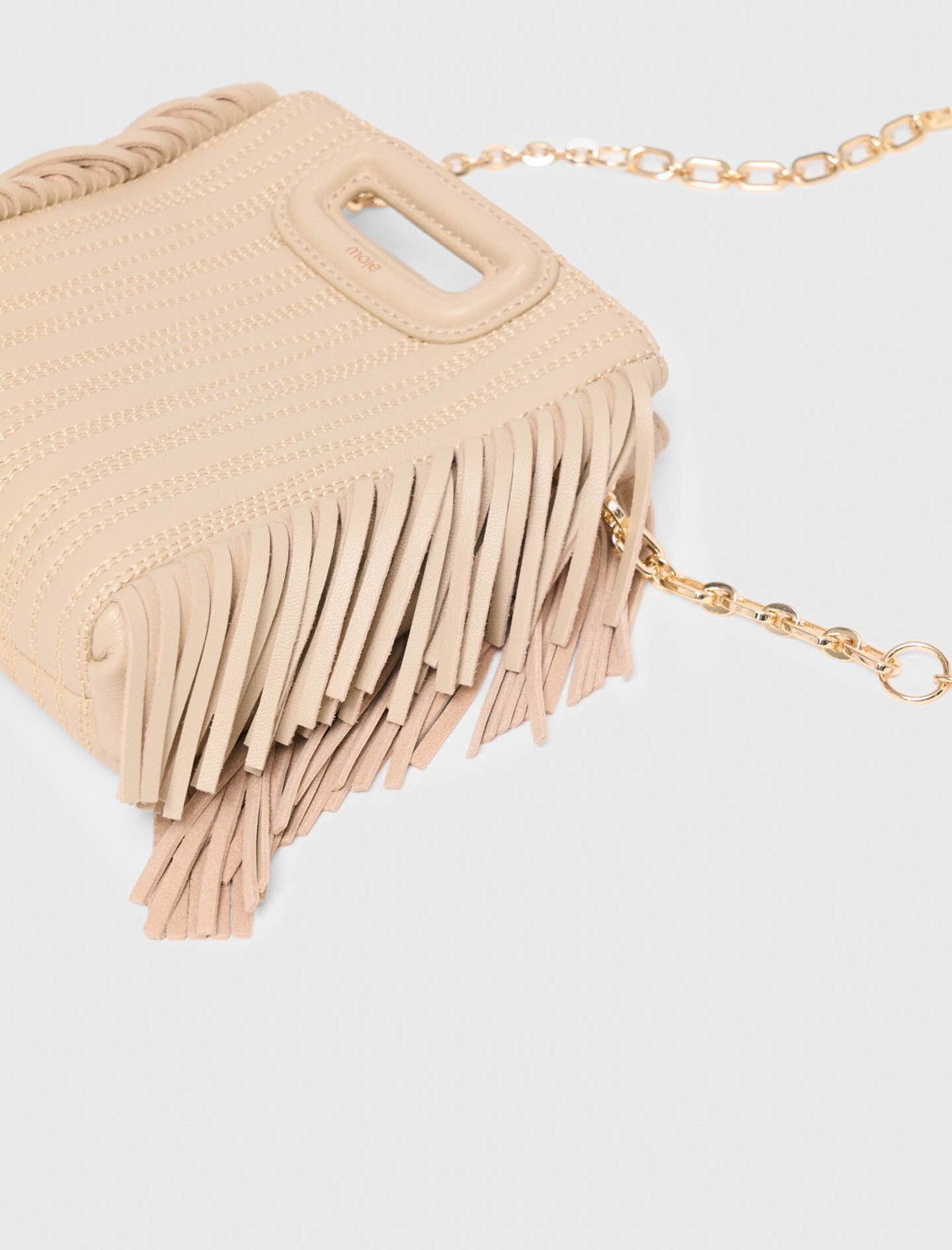 Topstitched leather mini M bag | Maje