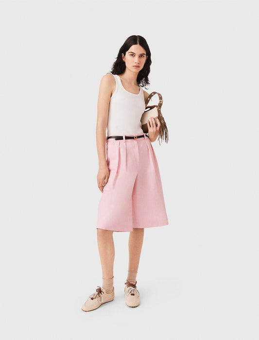 Pleated linen blend Bermuda shorts | Maje