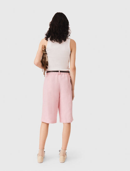 Pleated linen blend Bermuda shorts | Maje