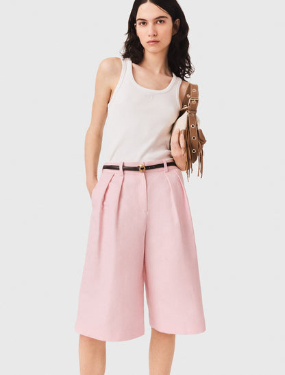 Pleated linen blend Bermuda shorts | Maje