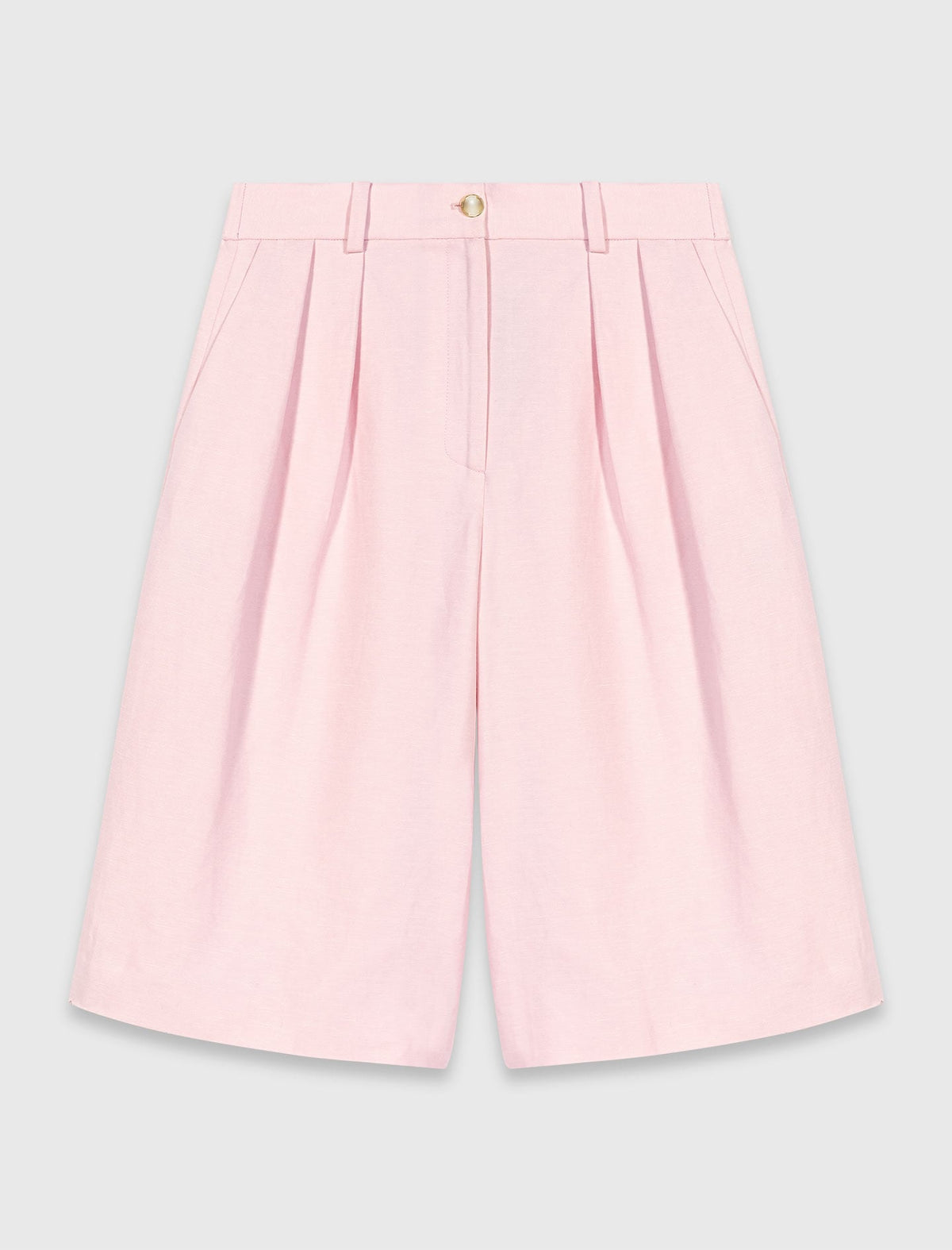 Pleated linen blend Bermuda shorts | Maje