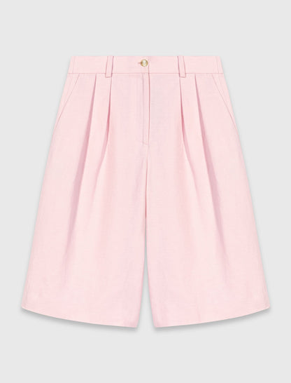 Pleated linen blend Bermuda shorts | Maje