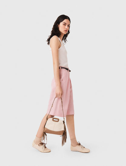 Pleated linen blend Bermuda shorts | Maje