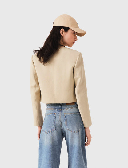 Short linen blend jacket | Maje