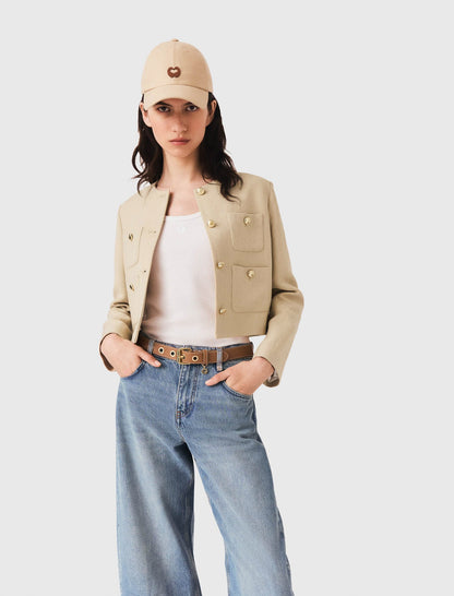 Short linen blend jacket | Maje