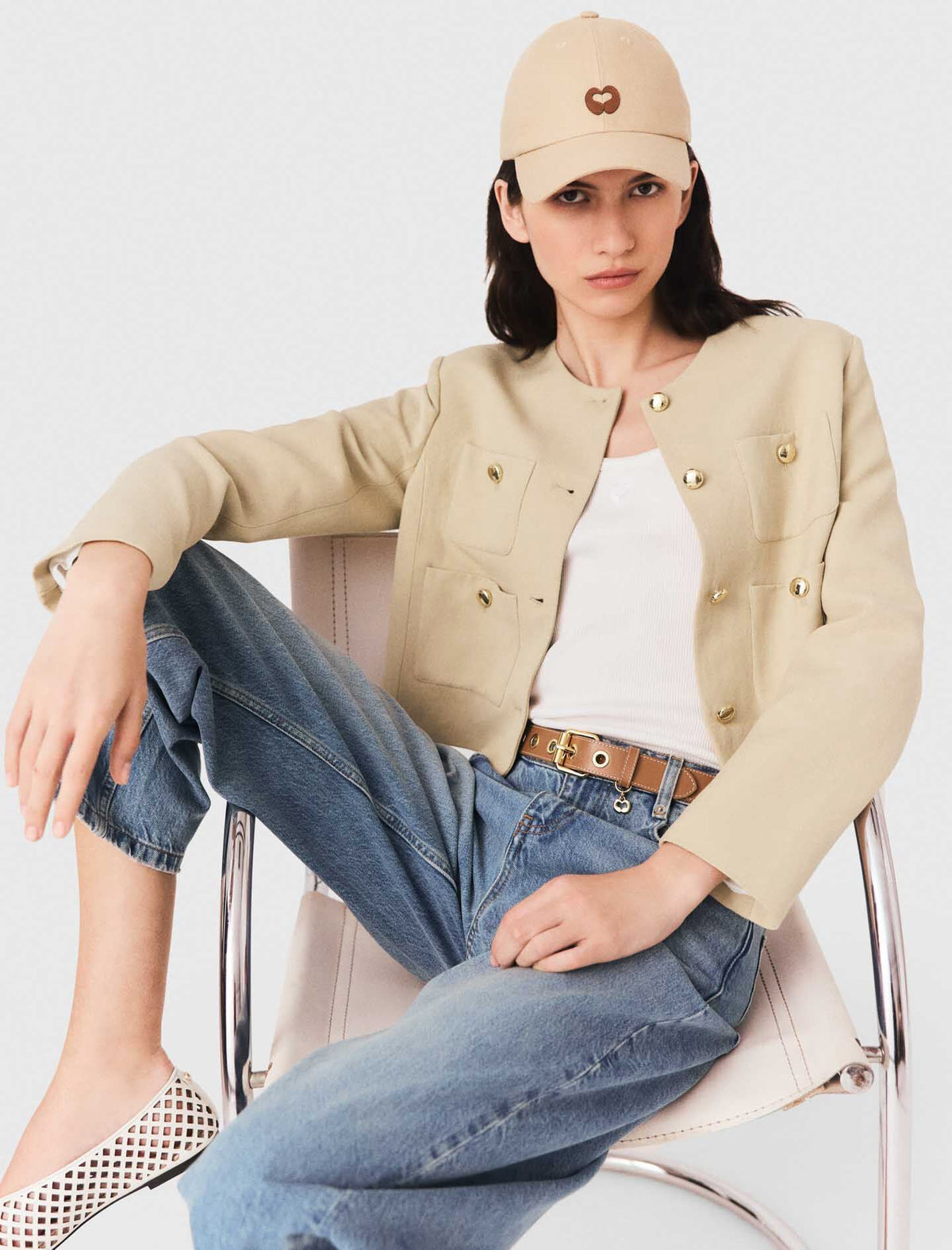 Short linen blend jacket | Maje