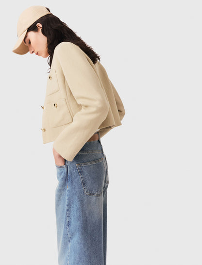 Short linen blend jacket | Maje