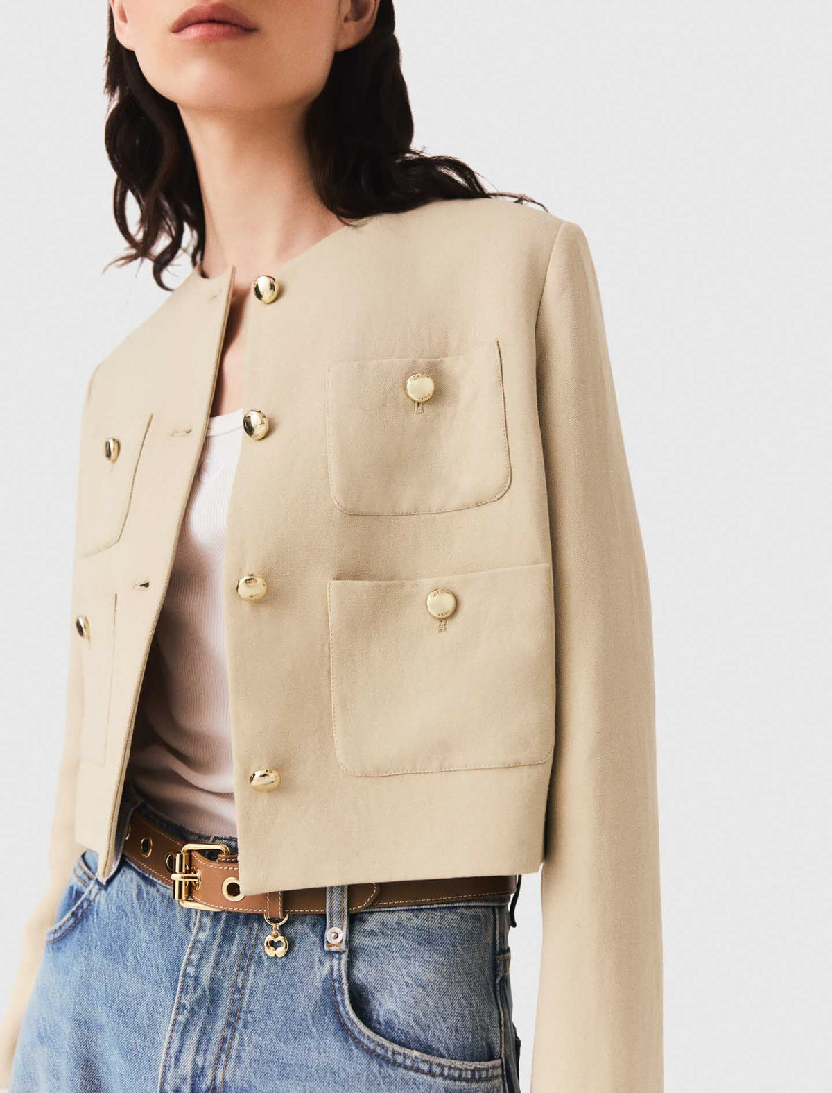 Short linen blend jacket | Maje