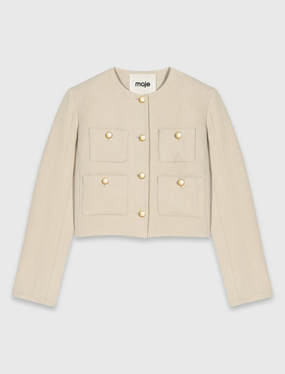 Short linen blend jacket | Maje