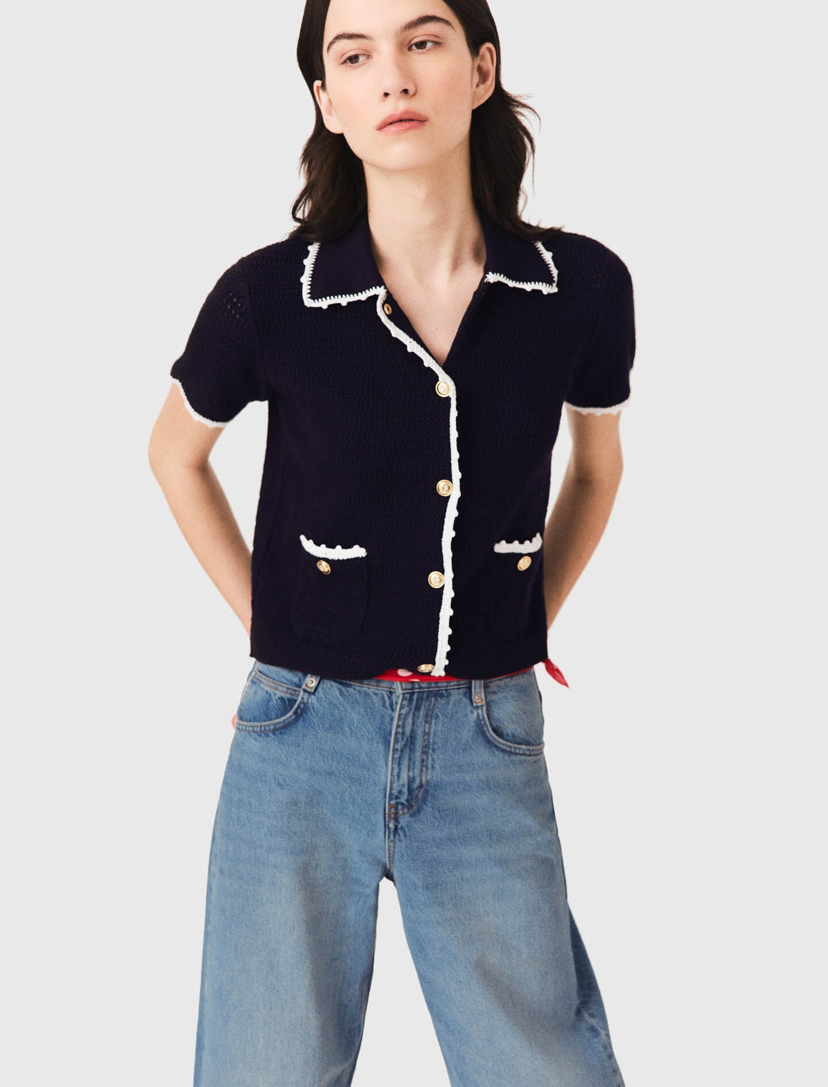 Cardigan with crochet trim | Maje
