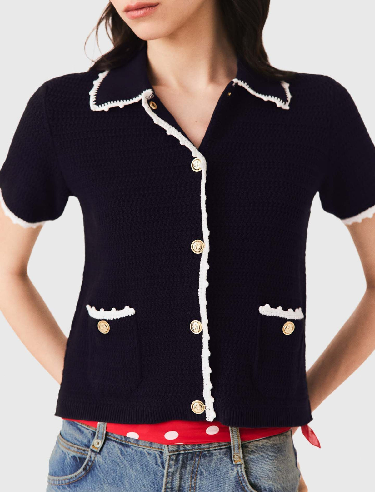 Cardigan with crochet trim | Maje