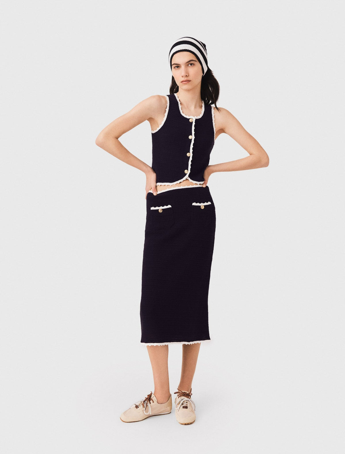 Midi skirt with crochet trim | Maje