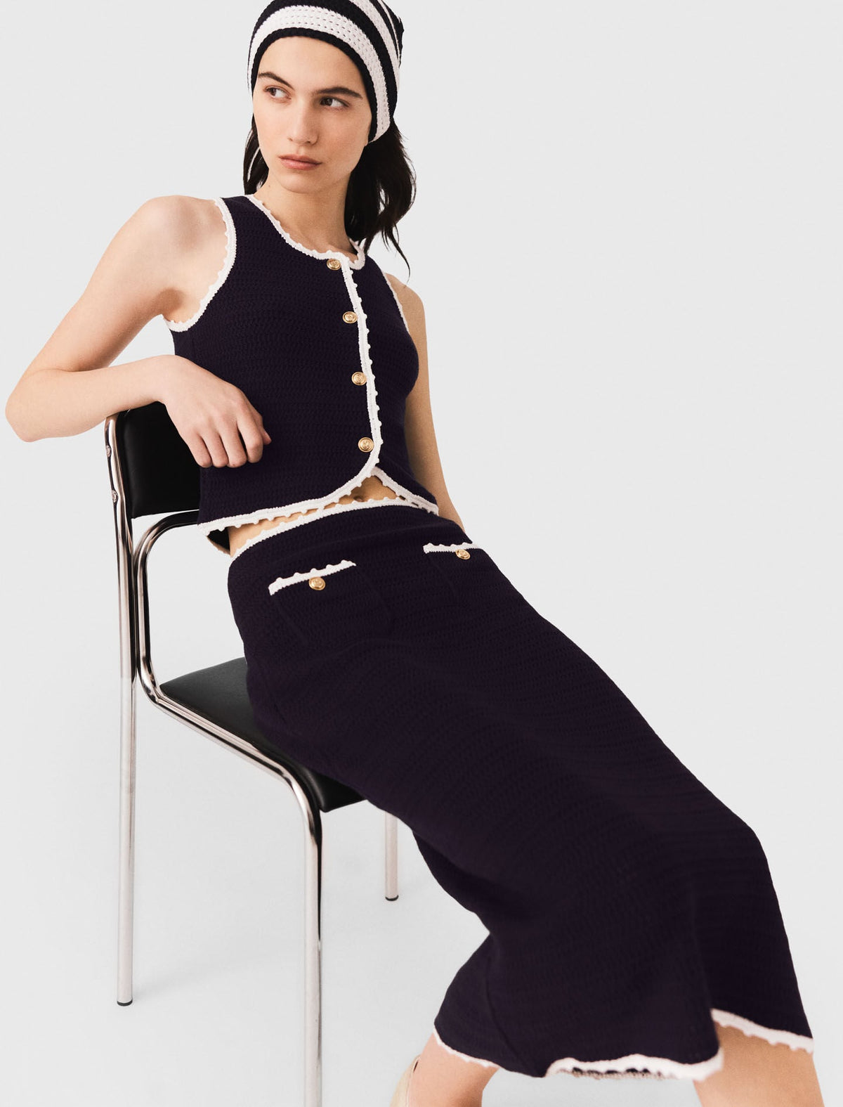 Midi skirt with crochet trim | Maje