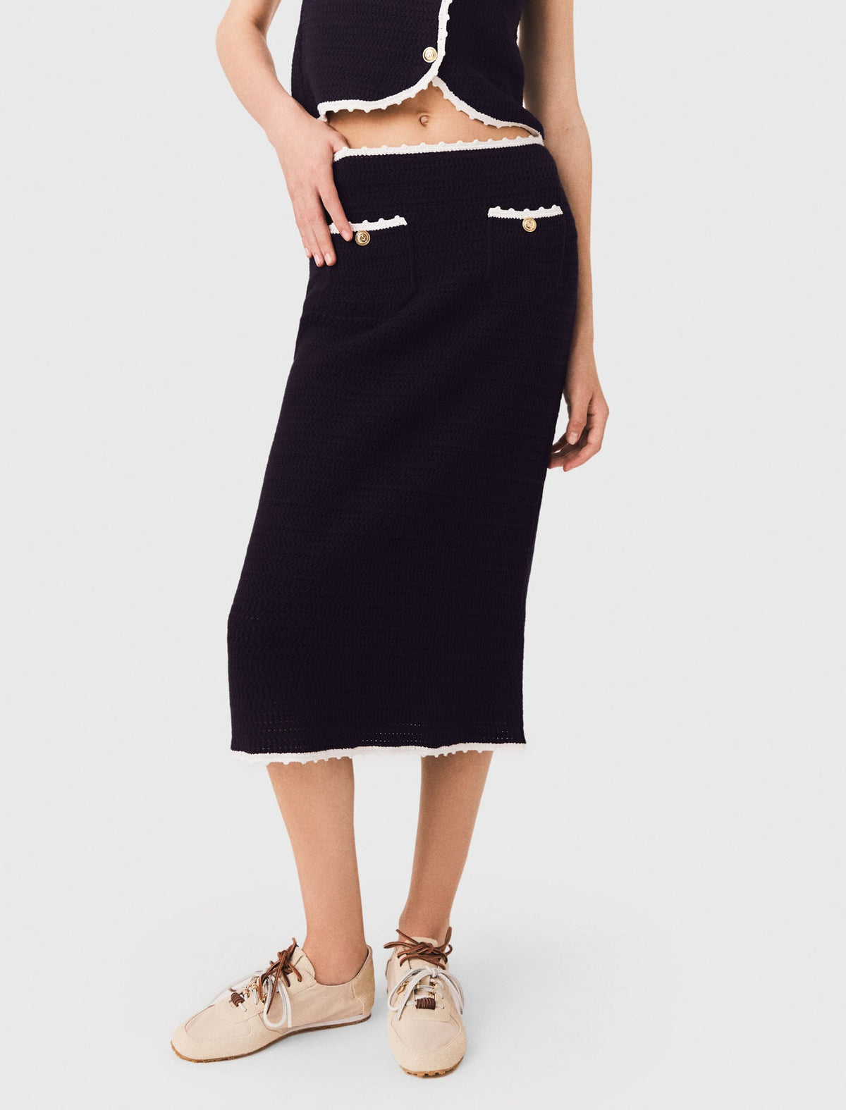 Midi skirt with crochet trim | Maje