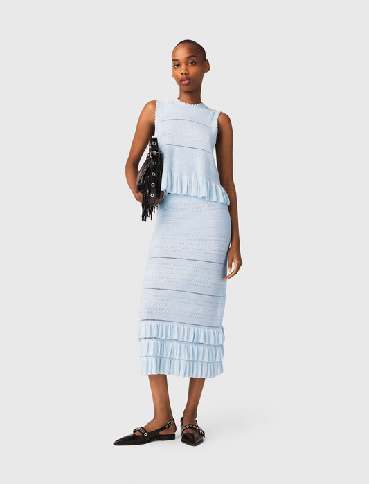 Long ruffled knit skirt | Maje