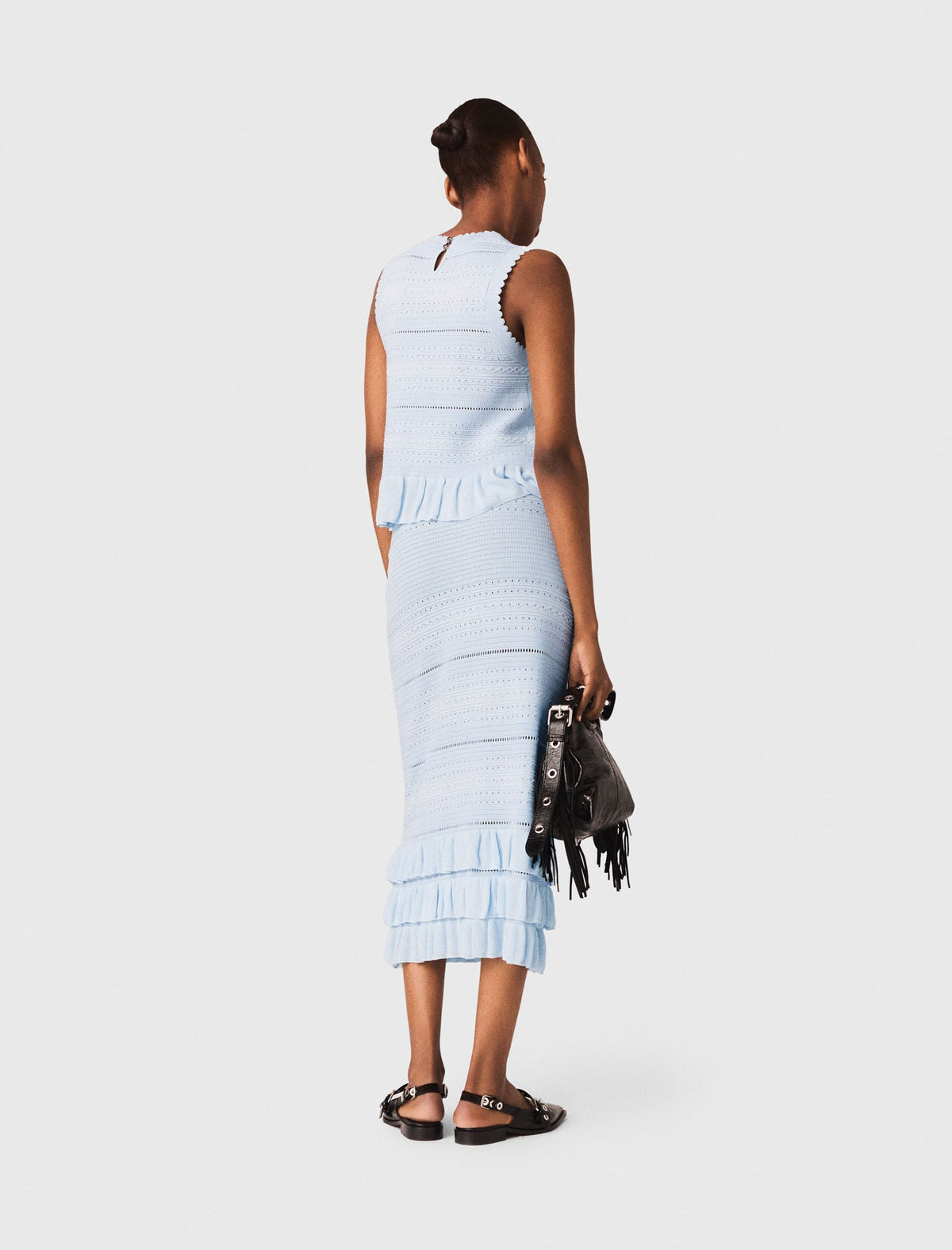 Long ruffled knit skirt | Maje