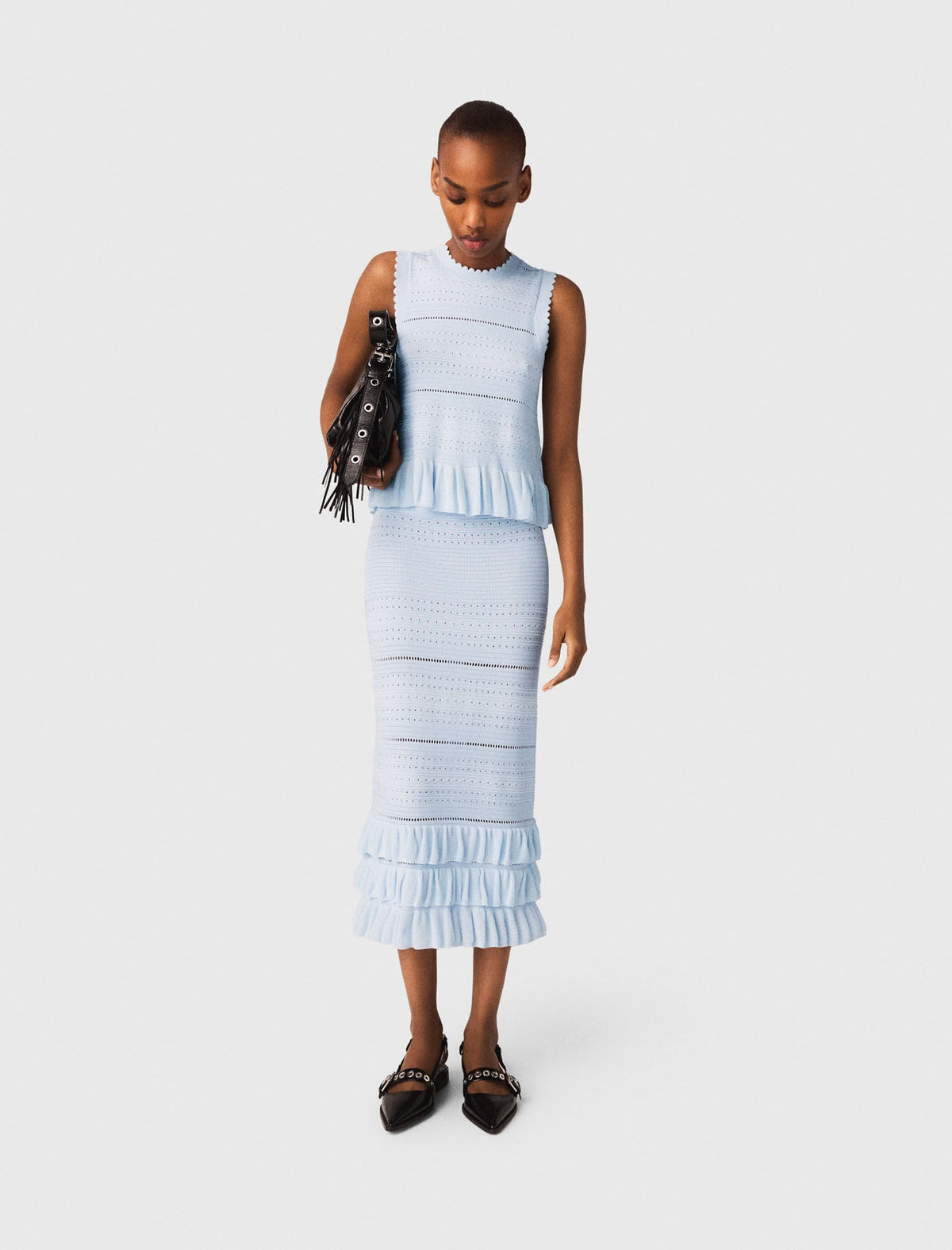 Long ruffled knit skirt | Maje