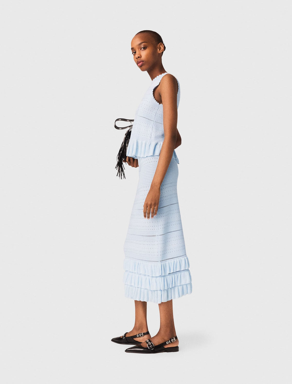Long ruffled knit skirt | Maje