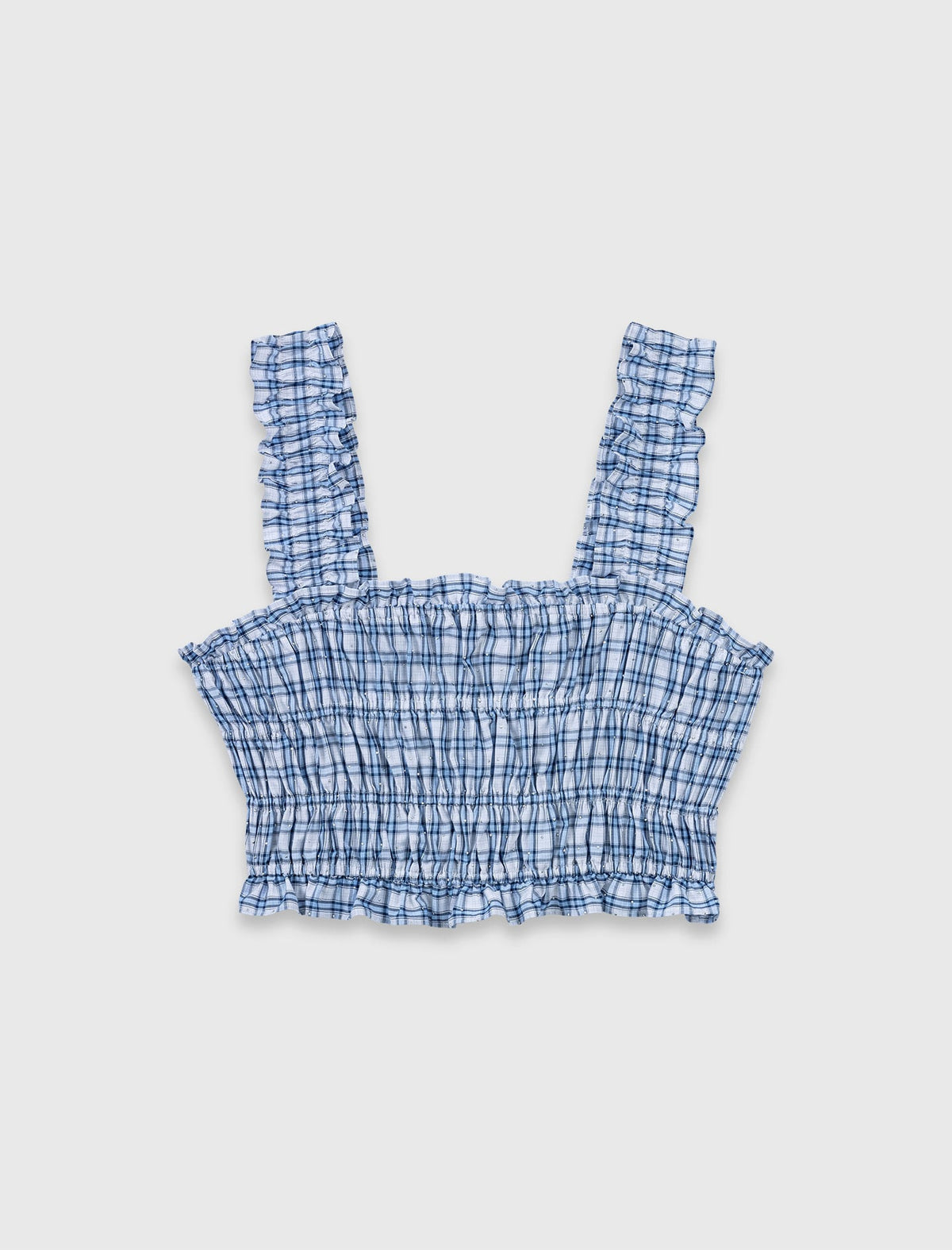 Smocked rhinestone cotton top | Maje