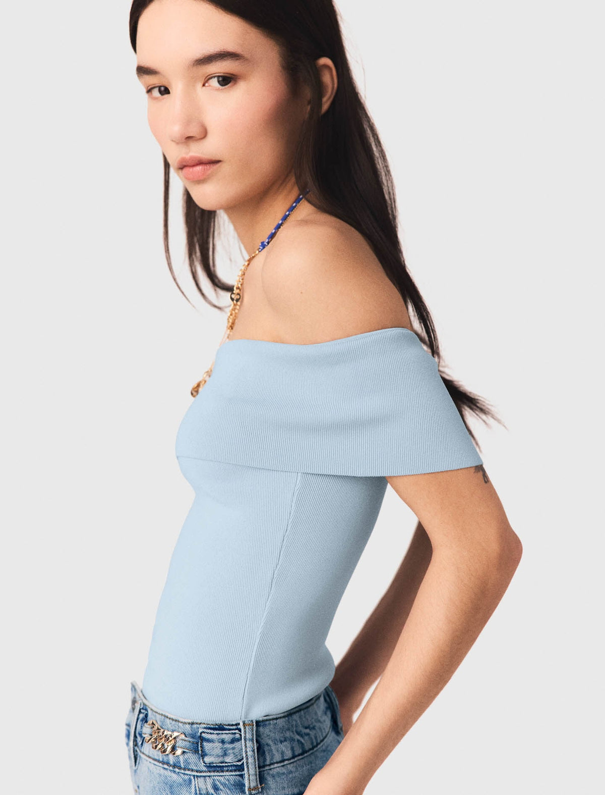 Bardot rib knit top | Maje