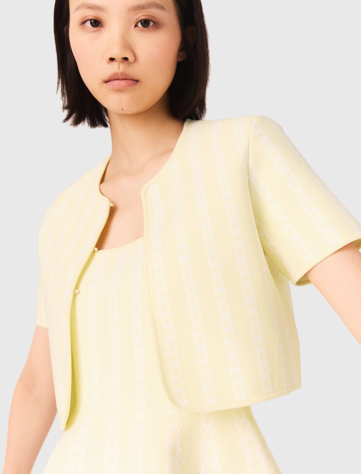 Cropped fancy knit cardigan | Maje