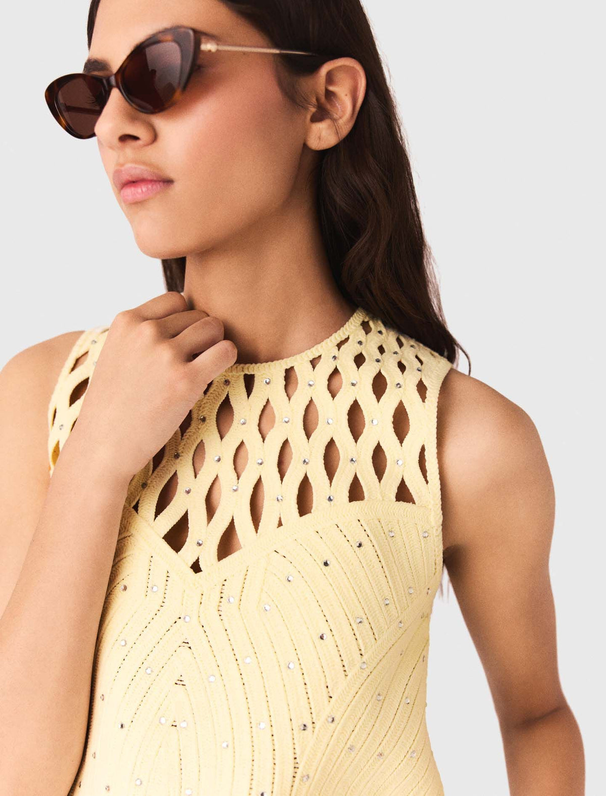 Crochet rhinestone top | Maje