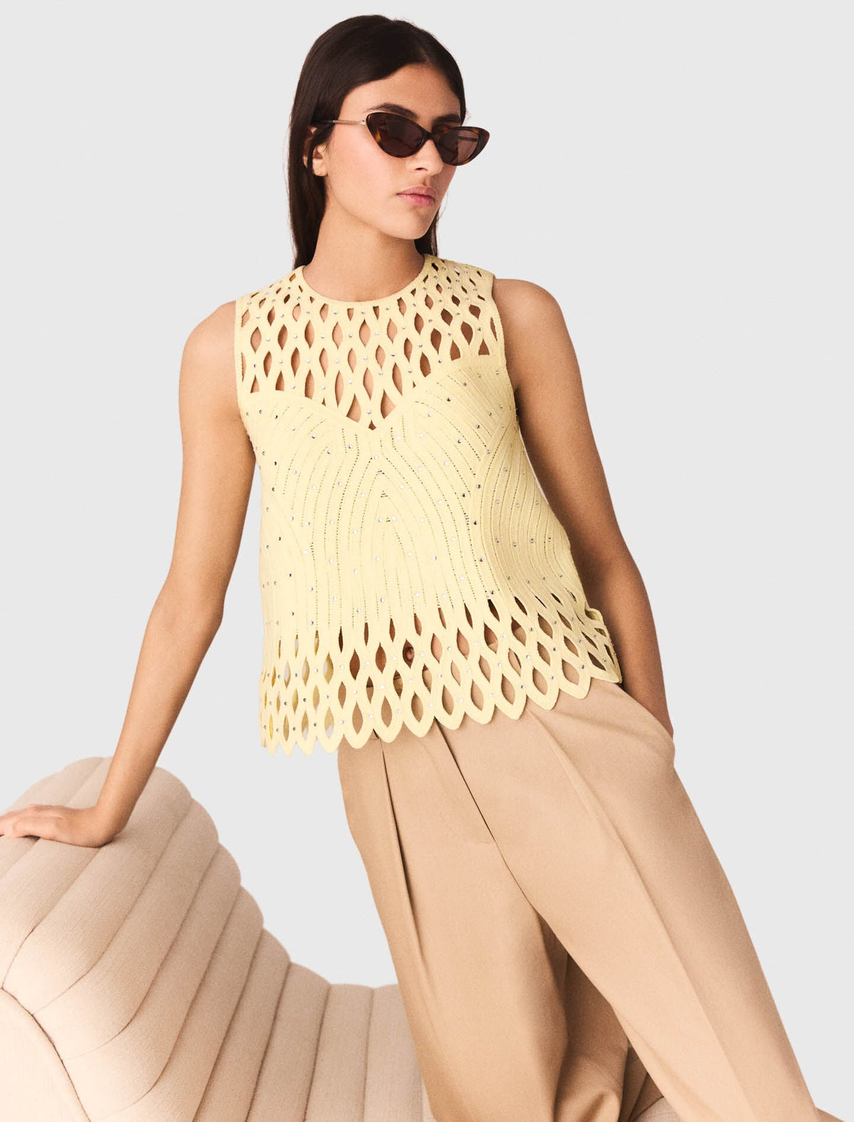 Crochet rhinestone top | Maje