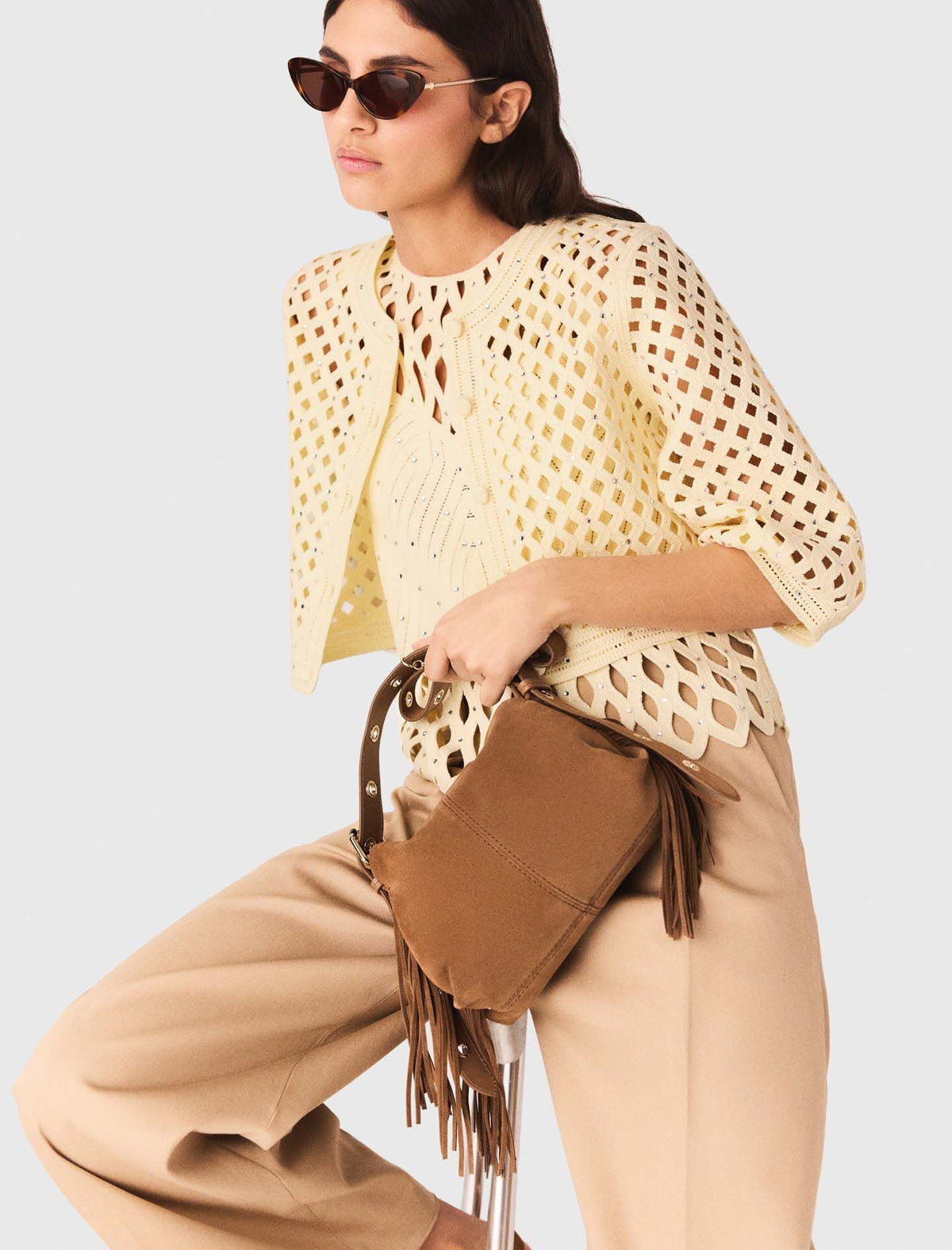 Crochet Rhinestone Cardigan | Maje