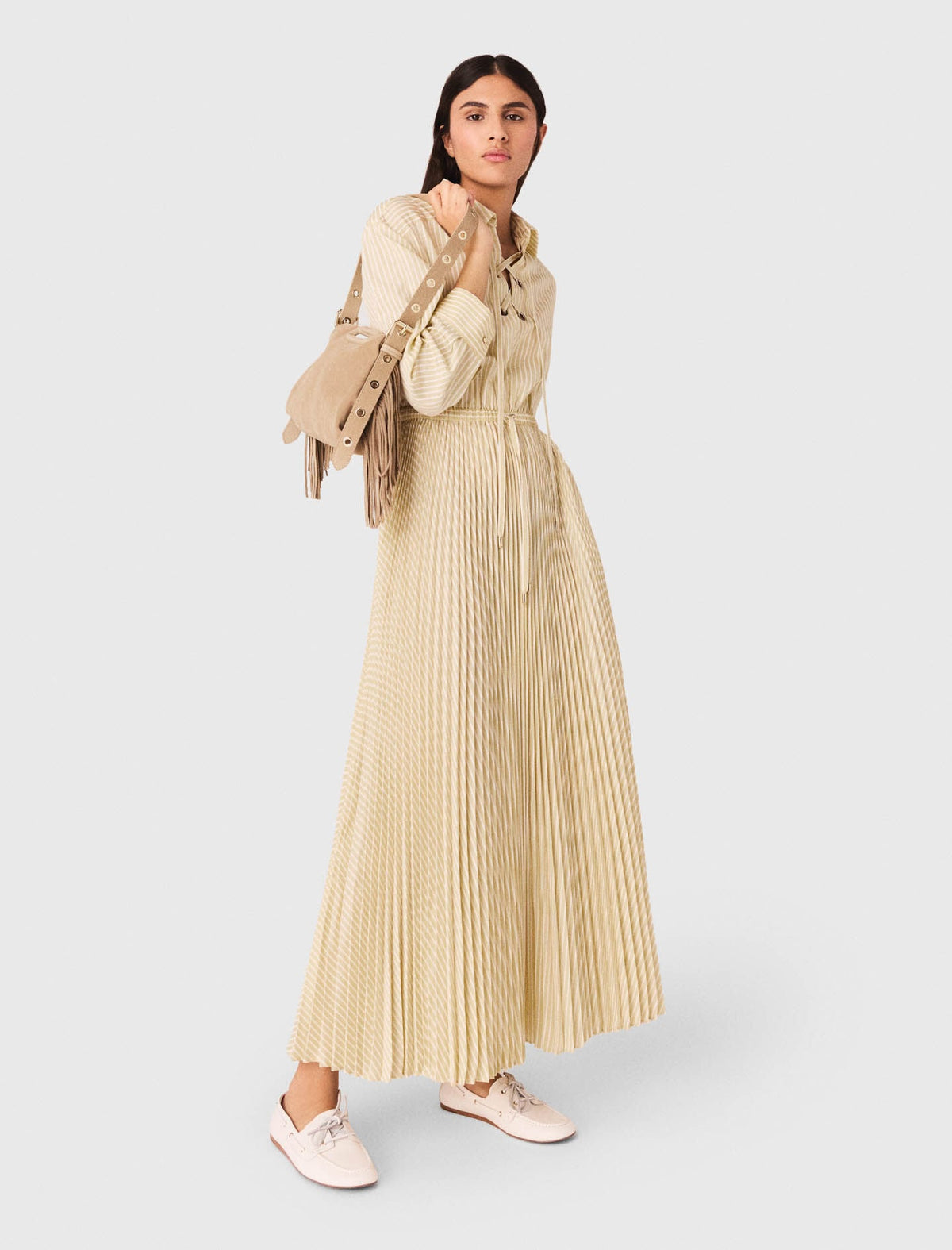 Eyelet pleated maxi dress | Maje