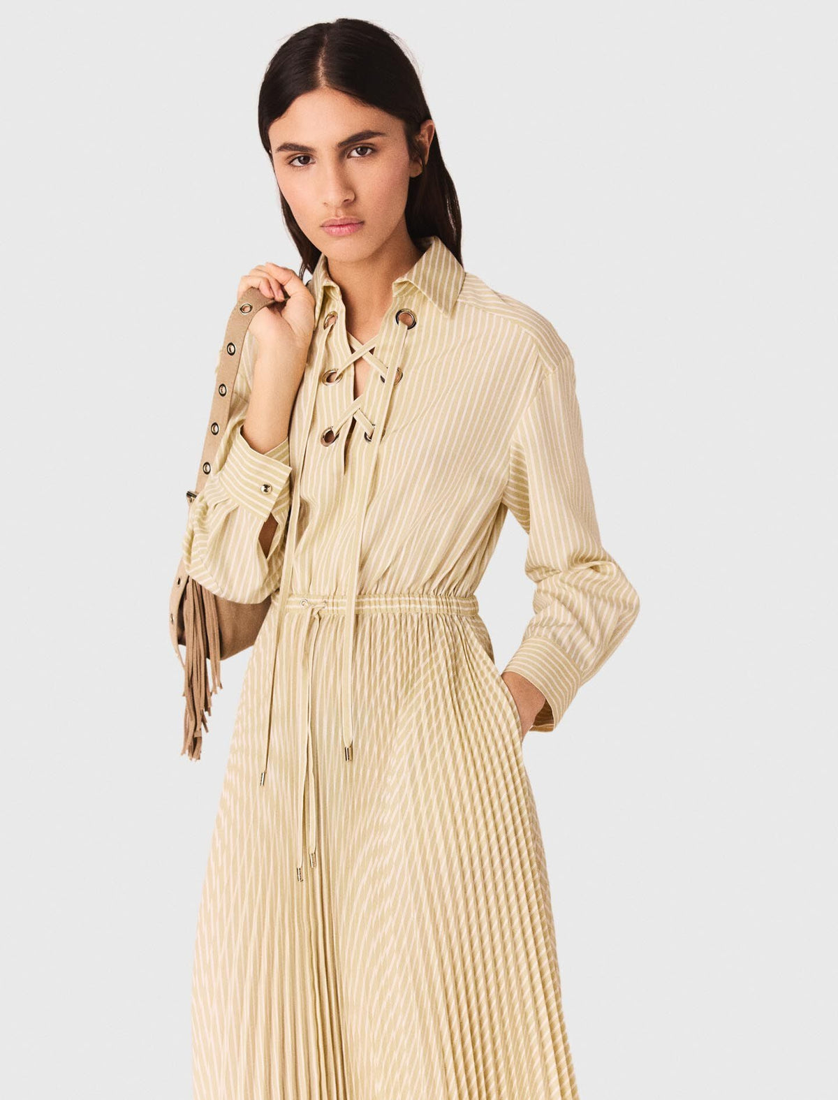 Eyelet pleated maxi dress | Maje