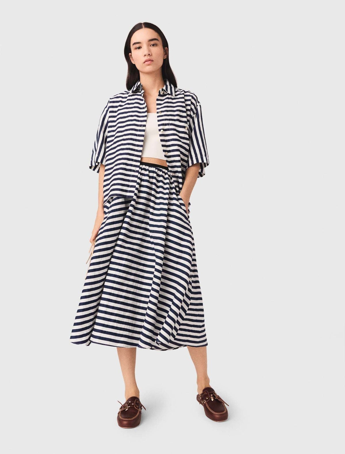 Linen-blend midi skirt | Maje