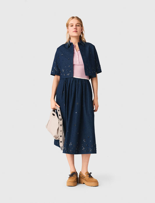 Embroidered cropped denim shirt | Maje