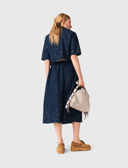 Embroidered cropped denim shirt | Maje