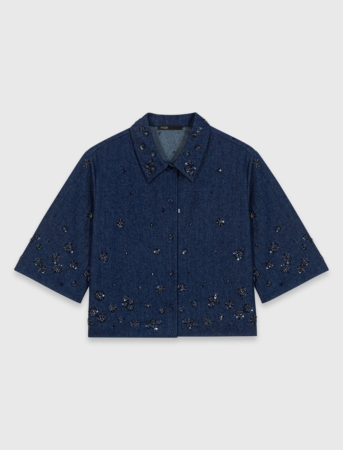 Embroidered cropped denim shirt | Maje