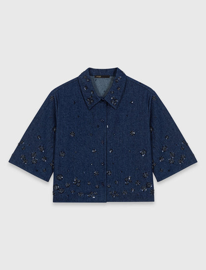 Embroidered cropped denim shirt | Maje