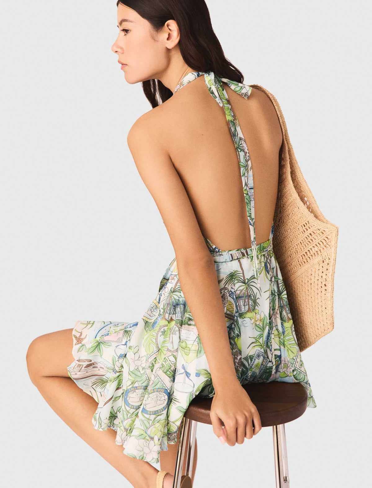 Short Patterned Backless Dress | Maje