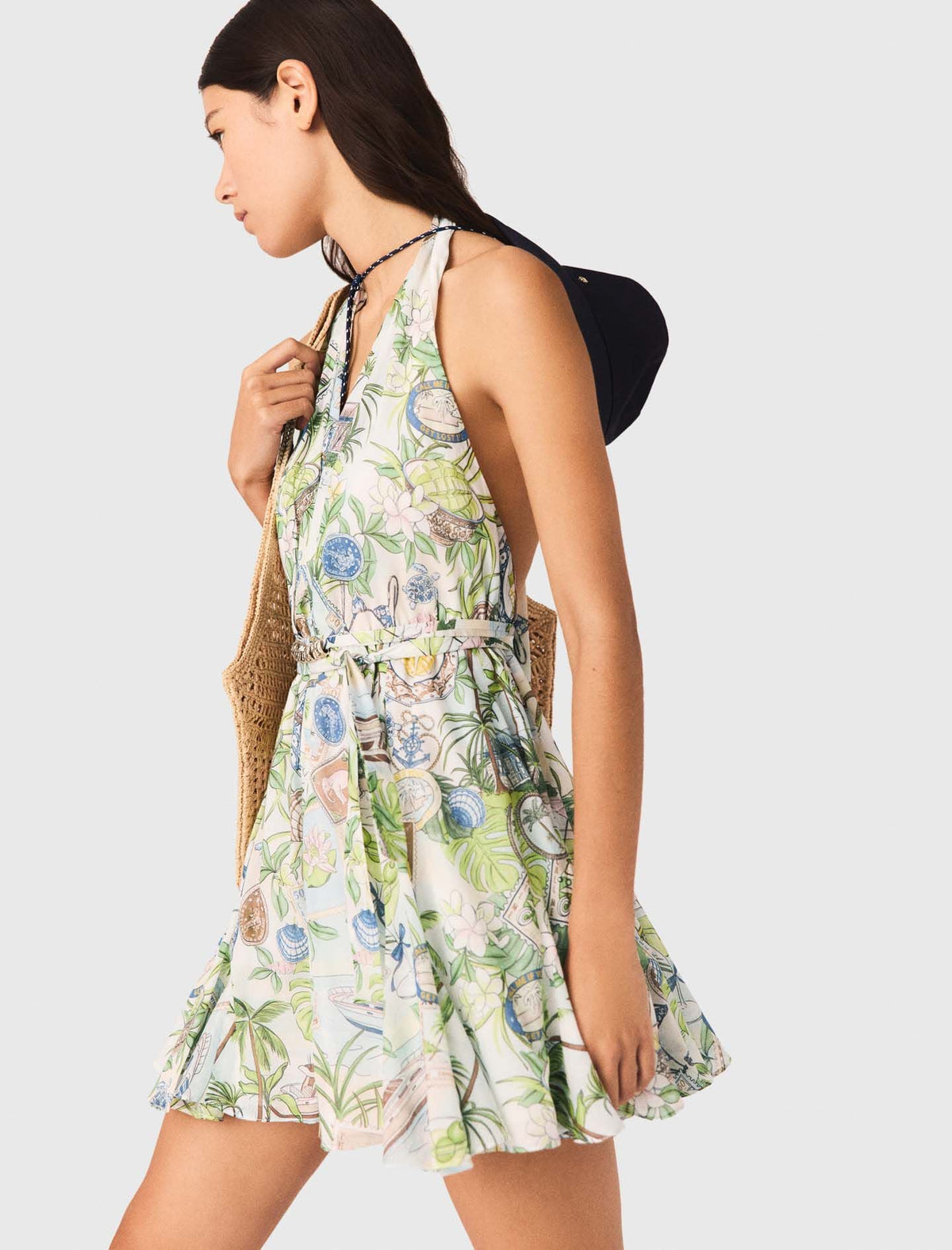 Short Patterned Backless Dress | Maje