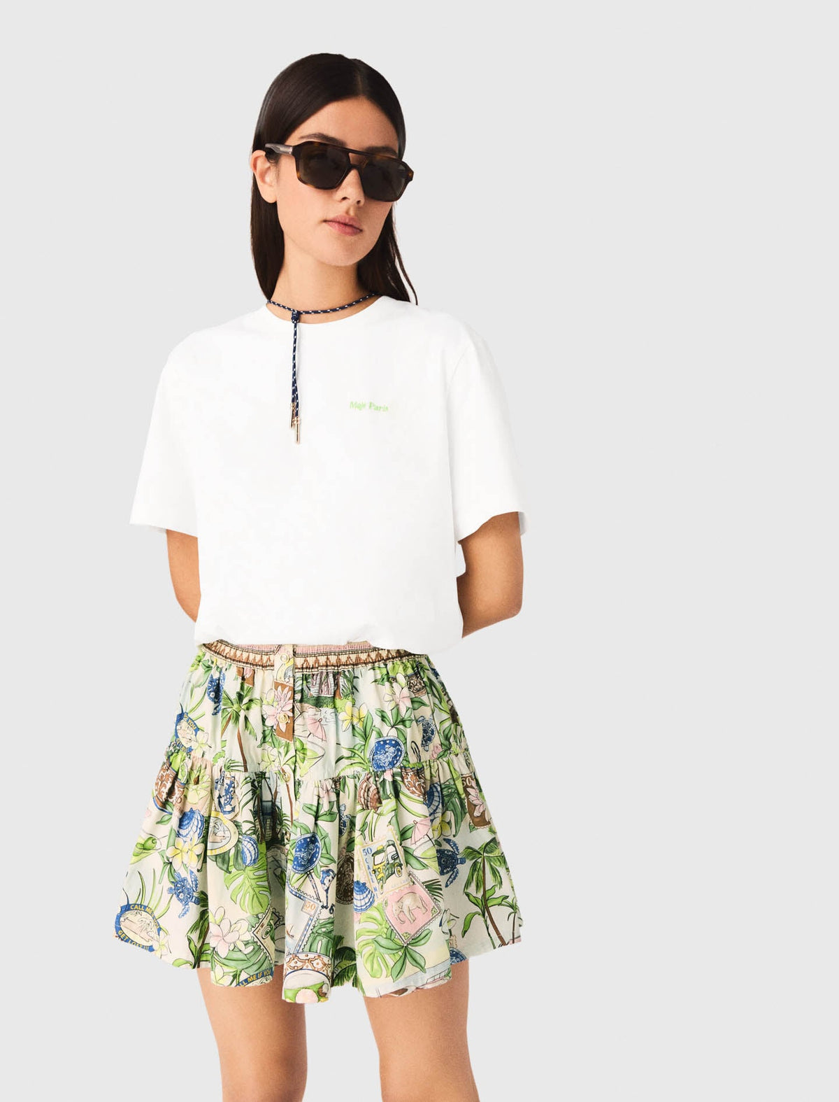 Printed ruffled skirt | Maje