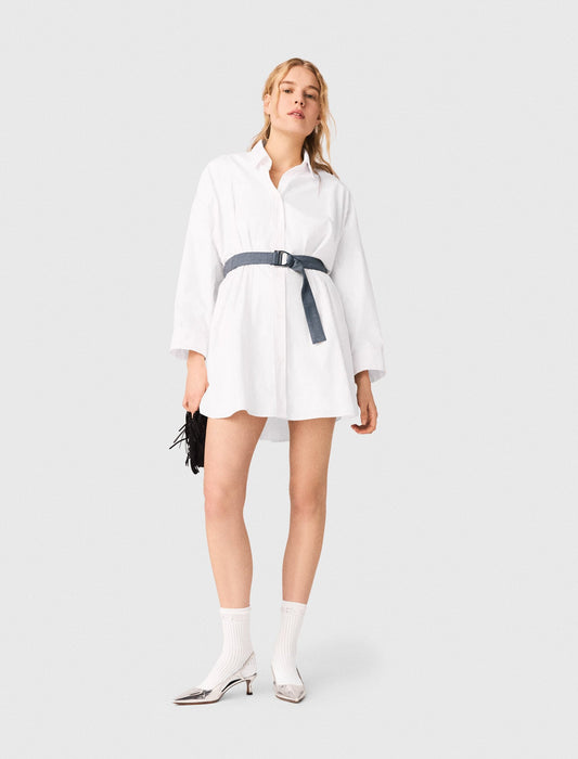 Shirt dress with contrast belt | Maje