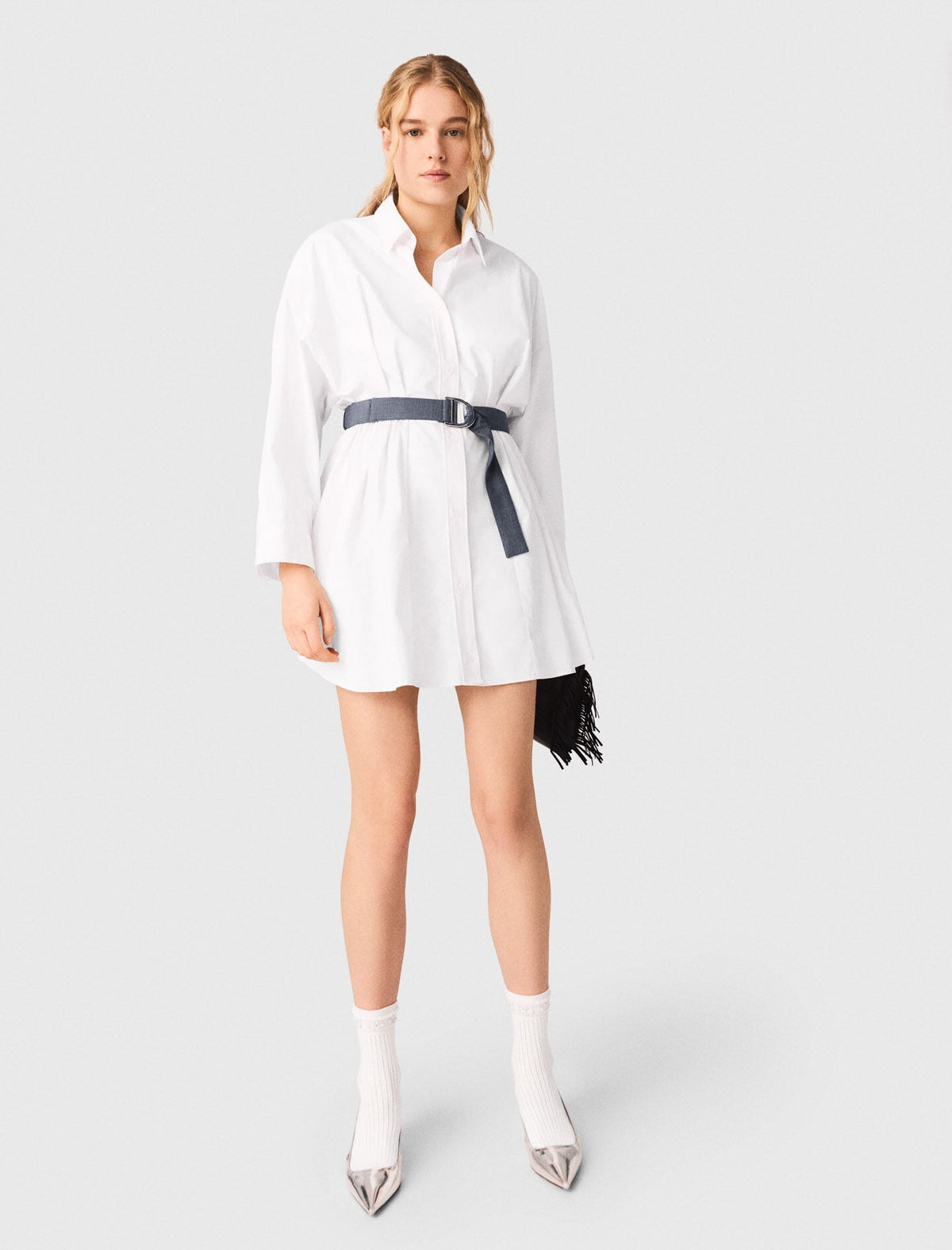 Shirt dress with contrast belt | Maje