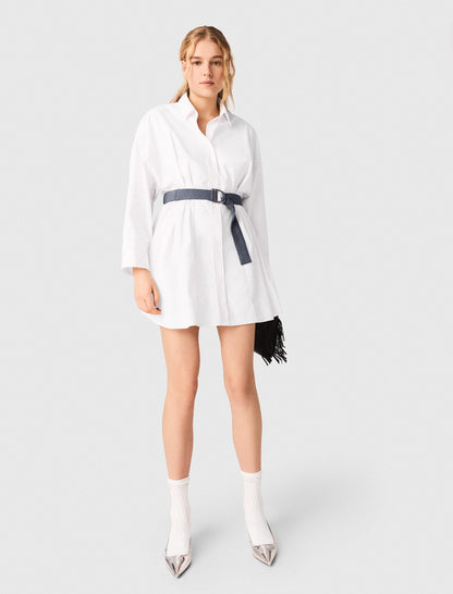 Shirt dress with contrast belt | Maje